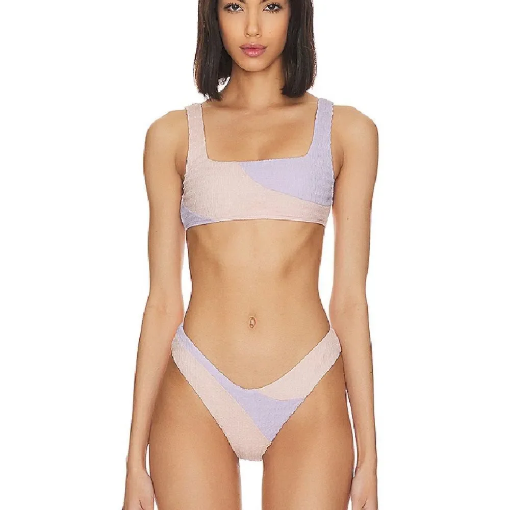 Lovers + Friends Catcha Wave bikini bottom high cut pink blue cheeky Revolve XS - Picture 4 of 7